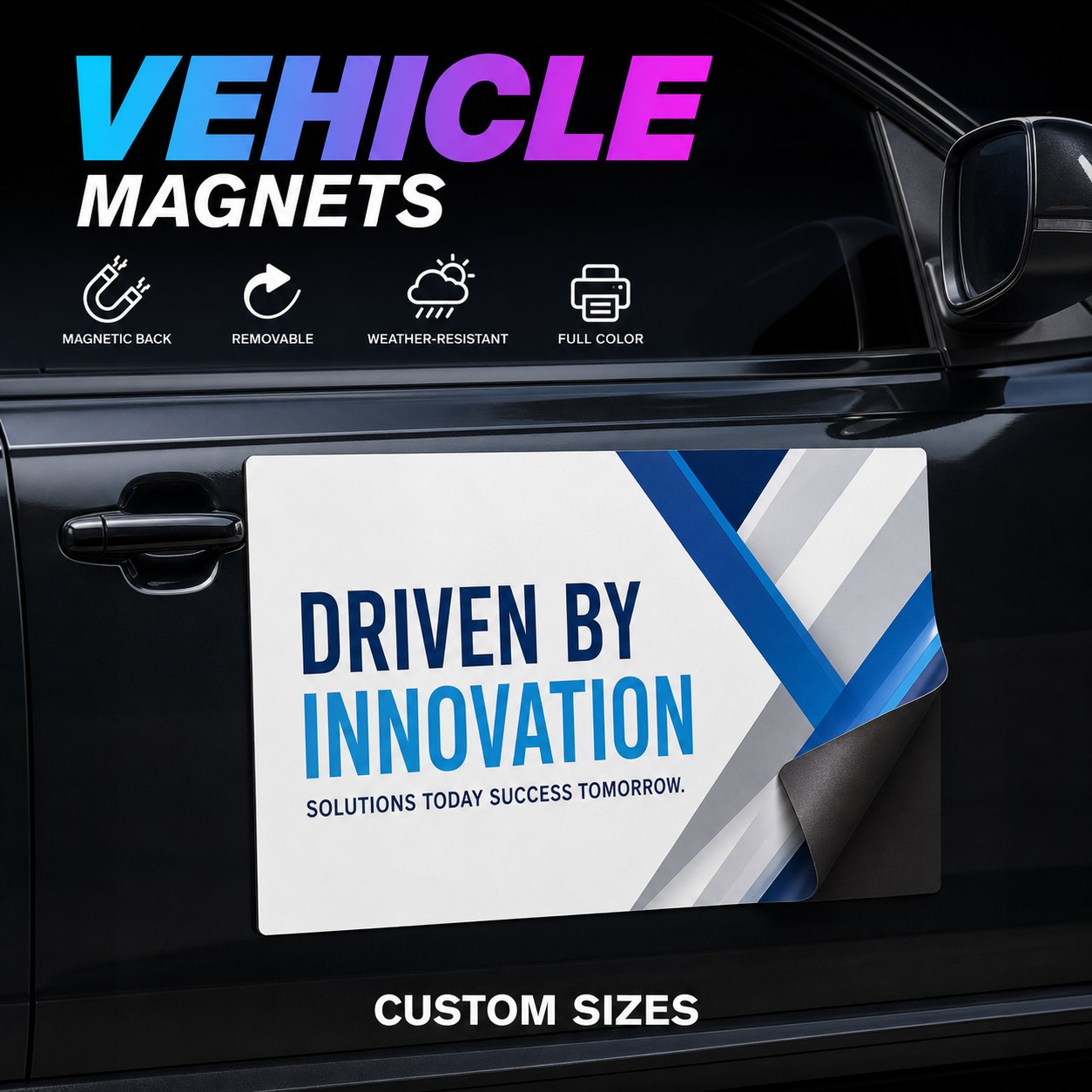 Shop custom vehicle magnets with full-color printing for cars, trucks, vans, contractors, service businesses, real estate agents, and temporary branding.